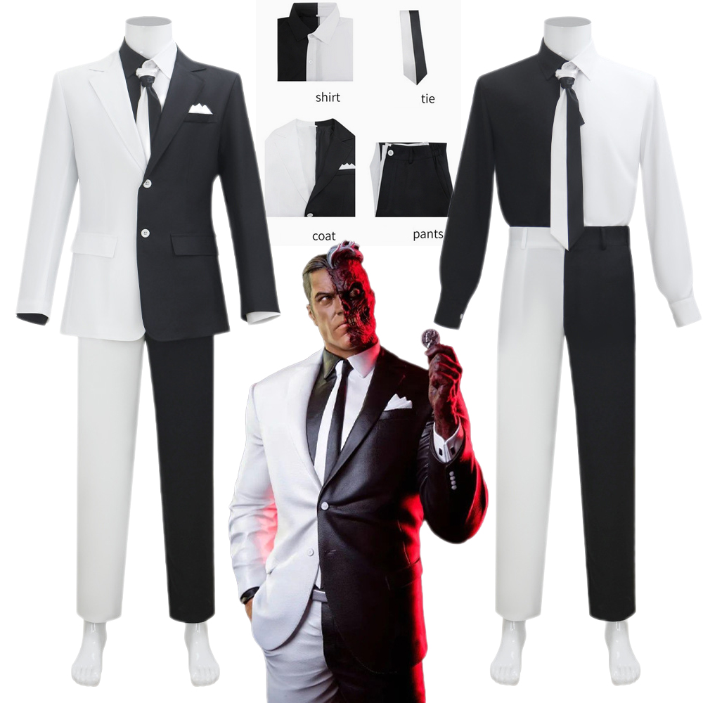 Anime Cosplay Face - Two-Face Harvey Dent Cosplay-Kostüm, gotischer schwarz-weißer