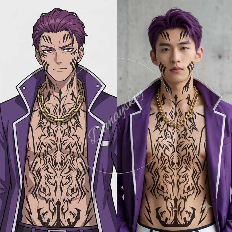 Anime Cosplay Face - Matthias Ricardo Schwarzes Tribal-Muster Gesichts-, Hals-