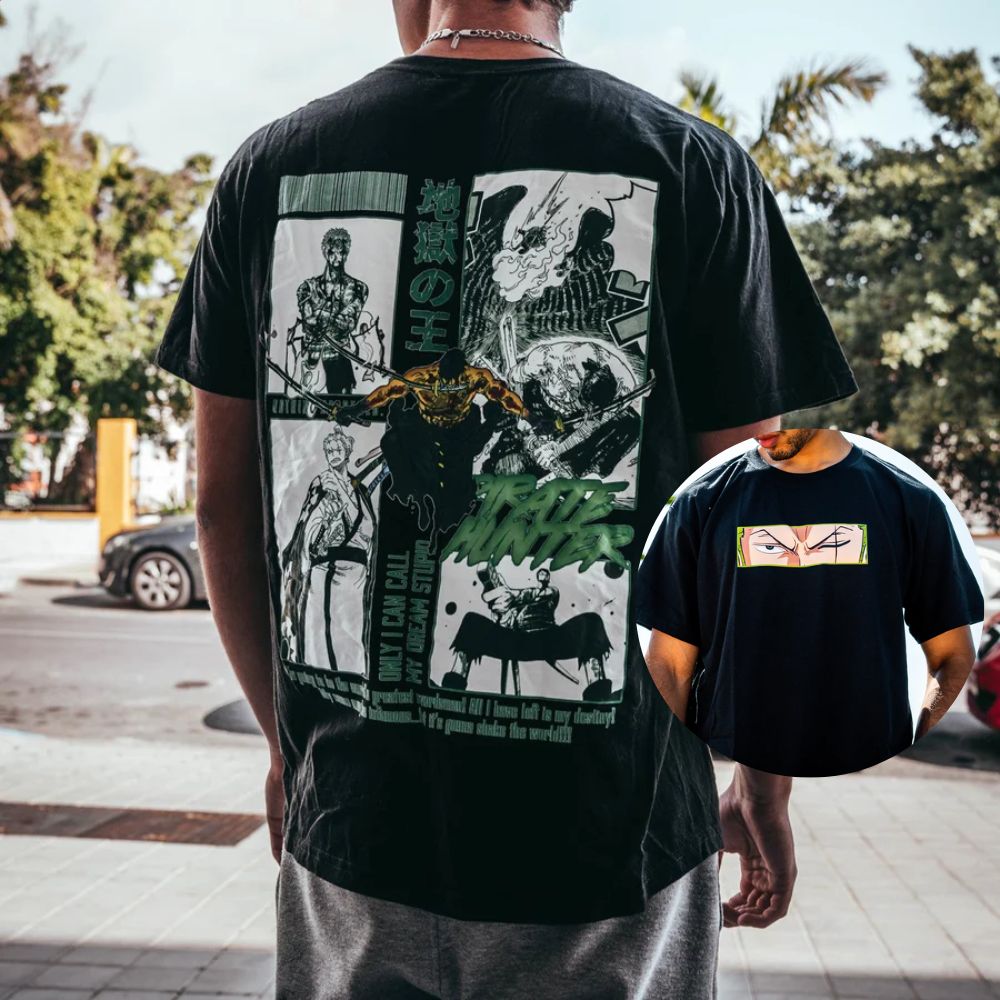 Cosplay Anime Zoro - One Piece Japanisches Anime-Print Baumwoll-T-Shirt Luffy