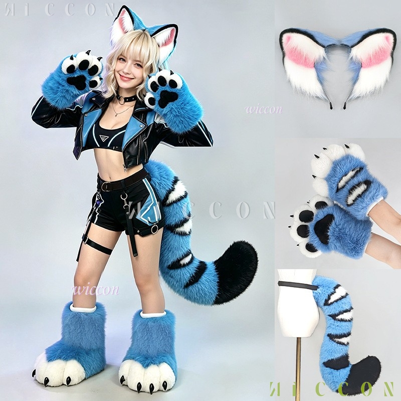 Cosplay Anime Women - Derpyy Blaues Tiger-Fursuit-Set mit Ohren und