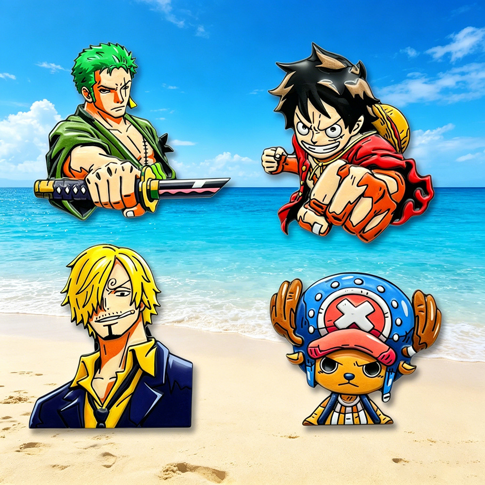 Cosplay Anime Zoro - 4-teiliges ONE PIECE Cartoon-Charakter-Broschen-Set Q-Version, einschließlich